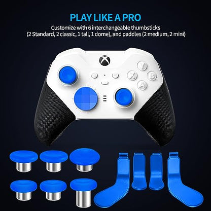 Complete Component Pack for Elite Controller Series 2 - Accessories Replacement Parts Repair Kit with Storage Case, Charging Dock and Charger Cable, 6 Thumbsticks, 4 Paddles, 1 D-Pad - color: Blue