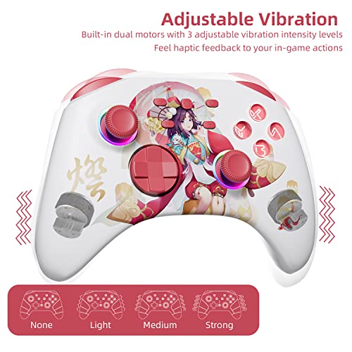White Wireless Bluetooth Pro Controller for IOS/Android Phone, Switch/OLED/Lite, Steam Deck, PC, Multi Platform with RGB Light, Programmable Back Buttons, Headphone Jack, Anime Girl Touro - color: Red