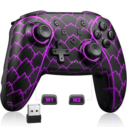 Wireless Switch Controller 1000mAh Compatible with Switch/Lite/OLED/PC/Windows/iOS/Android, RGB Lightning Switch Pro Controller with Programmable/Wake-up/Turbo Vibration, Ergonomic Non-Slip
