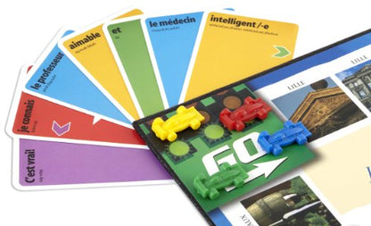 KLOO Learn French Board & Card Game Race to Paris | Fun for Family Kids Adults School | Play & Talk French Language | 4 Decks, Speak 100's of Words & Vocabulary in a Flash | Boardgame, 1–4 Players