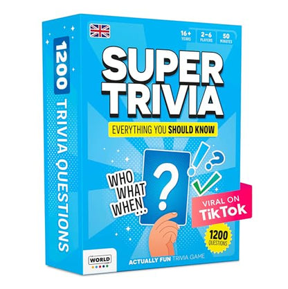 Super Trivia Game for Adults with 1200 Questions - Fun Board Game for Adults - Family Road Trip Travel Game for the Pursuit of Trivial Knowledge