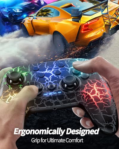 2 Pack Wireless Switch Controller, Compatible with Switch/Switch Lite/OLED/PC, 1000mAh Switch Pro Controller with 9 Color LED, Programmable, Multi-Vibration & Multi-Axis Gyro, Motion, Turbo, Share, Screenshot
