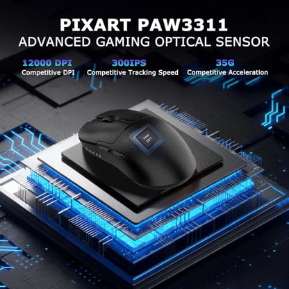 AJ159P MC Wireless Gaming Mouse, 12000 DPI, Tri-Mode 2.4G/Bluetooth/Wired, Magnetic RGB Charging Dock, 56g Ultra-Light, Programmable 6 Buttons - Perfect for Gaming, Work & Travel (Black) - color: Black