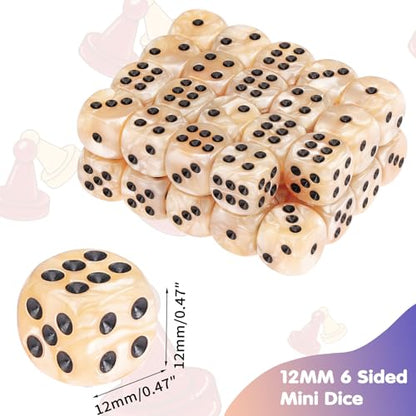 36 Pieces 12mm 6 Sided Mini Dice Set,Pearl Pattern D6 Game Dice Set,6 Sided Standard Game Dice for Board Games Dice Games Classroom Teaching Dices Game,with Portable Gaming Box(Beige) - color: D6-beige Pearl