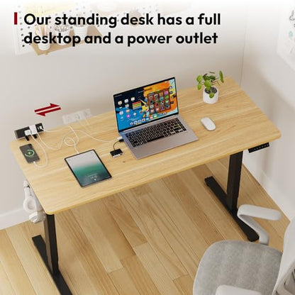 SANODESK Electric Standing Desk with Desk Clamp Power Strip 40"x 24" Whole-Piece Desktop Height Adjustable Stand Up Desk with Cable Management Sit Stand Home Office Desk Black Frame/Maple Top - color: Black Frame+maple Top, size: 40"x24"