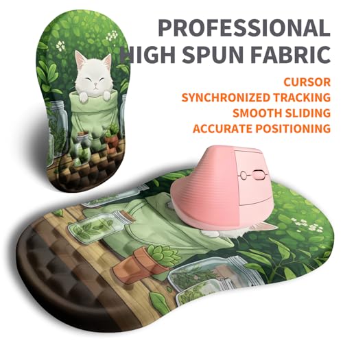 Ergonomic Joint Wrist Support Mouse Pad with Memory Foam Cushion Massage Bump, Carpal Tunnel Pain Relief Mousepad Slope Design for Wrist Rest, 11.8x7.9 in, Cute Kitten - color: Cute Kitten