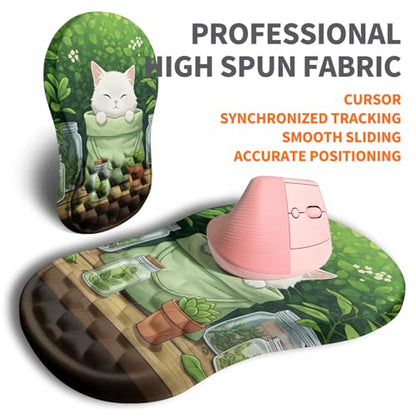 Ergonomic Joint Wrist Support Mouse Pad with Memory Foam Cushion Massage Bump, Carpal Tunnel Pain Relief Mousepad Slope Design for Wrist Rest, 11.8x7.9 in, Cute Kitten - color: Cute Kitten