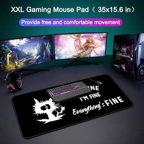 Desk Mat Pad,Large XXL Extended Mouse Pad Mat for Desktop Keyboard | 35''×15.6'' XXL Extended Gaming Mouse Pad with Non-slip Base Desk Matt Mousepad for Computer,Office,Keyboard and Laptop - color: A6-Black Cat