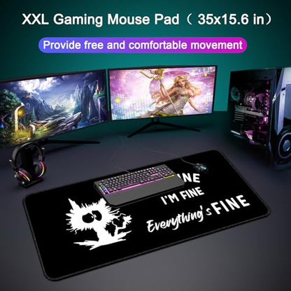 Desk Mat Pad,Large XXL Extended Mouse Pad Mat for Desktop Keyboard | 35''×15.6'' XXL Extended Gaming Mouse Pad with Non-slip Base Desk Matt Mousepad for Computer,Office,Keyboard and Laptop - color: A6-Black Cat