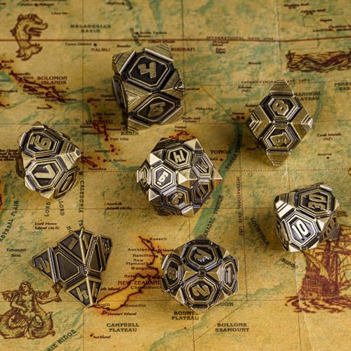Metal UFO Dice Set, 7 Die Metal Polyhedral Dice Set for DND Dungeons and Dragons Role Playing Games,with Skull Bag.(Ancient Bronze) - color: Ancient Bronze