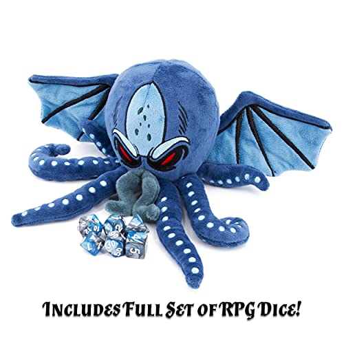 CASEMATIX DnD Dice Holder & Soft Dice Case with 7-Piece RPG Dice Set – 9.5” Sea Monster Plush Dice Storage for 21 Dice, Zippered Dice Container & Tabletop Dice Organizer