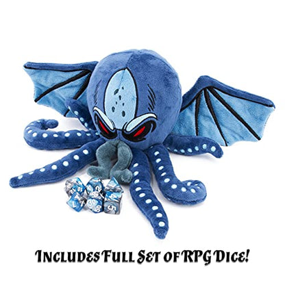 CASEMATIX DnD Dice Holder & Soft Dice Case with 7-Piece RPG Dice Set – 9.5” Sea Monster Plush Dice Storage for 21 Dice, Zippered Dice Container & Tabletop Dice Organizer