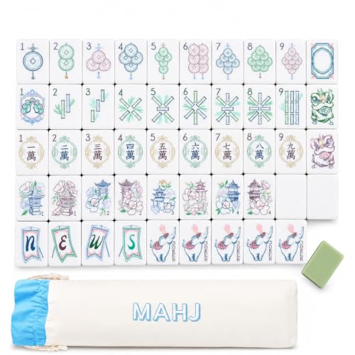 4 Layer Mahjong Tiles, 160 Pcs Premium Acrylic American Mahjong Set with Dice Bag, 13 Styles Available Clear Engraved Western Game for Adults Home Travel Parties & Social Games (04) - color: 04