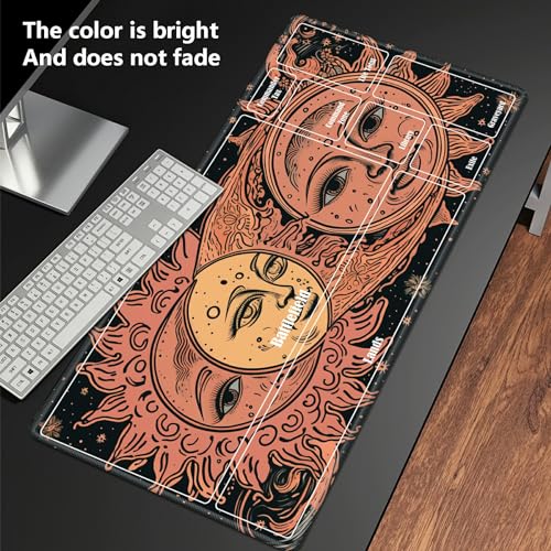 Board Game Mat TCG Playmat Plus 50 Pcs Card Sleeves, 24 x 14 inches Table Mats Games Mousepad with Zones Smooth Surface for MTG RPG CCG Trading Card Game Play Mats, Faces of Sun and Moon - color: Faces of Sun and Moon, size: Zone 1