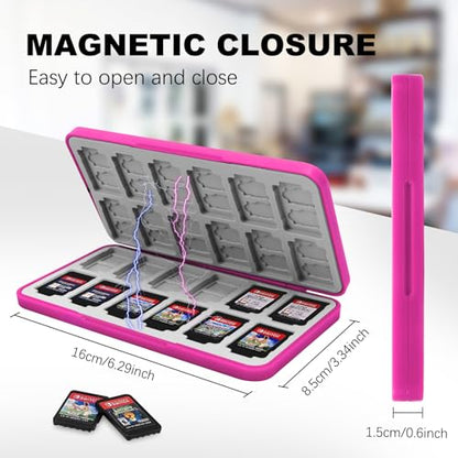 FYY Nintendo Switch Game Case Holder for Switch 2 Cartridge, Magenta | 24 Game Card Slots & 48 Micro SD Card Slots, Hard Shell, Silicone Lining - color: B-Magenta