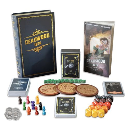 Facade Games Deadwood 1876 Deluxe Edition, Gold Rush for 2-9 Players | Ages 14 and Up, Wild West Theme, Deluxe Upgrades: Silver Coins, Tokens & Character Abilities - style: Deluxe Deadwood 1876