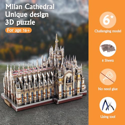Microworld 3D Metal Puzzle Model Kits, Italy Milan Cathedral Architecture Model Building Kit, 3D Puzzles for Adults Laser Cut Jigsaw Brain Teaser Art Craft Kits (Duomo Di Milano)