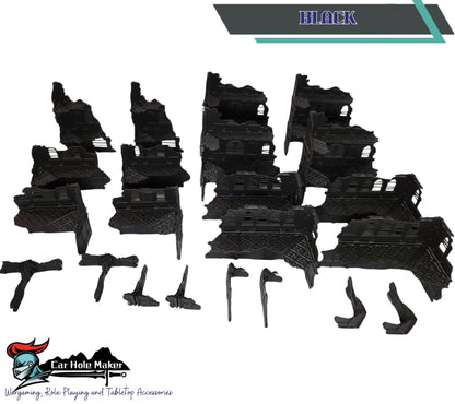 Foldable Imperial Gothic Terrain Set – 3D Printed Modular Ruins, Preassembled Scenery for 28mm Tabletop Wargames, Tournament Layout Compatible (Black)