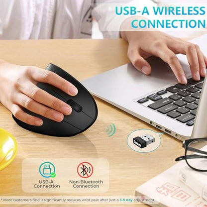 Lekvey Ergonomic Mouse, Rechargeable Vertical Wireless Mouse, Comfort Grip | Long Battery Life, USB-C Charging, Quiet Click, Carpal Tunnel Support, 2.4G Wireless, 3DPI 800/1200/1600, for Laptop, Mac, PC