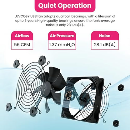 LUVCOSY 4 Pack T5 Grow Light Strips + 2 Pack USB Fans for Indoor Plants, Accessories Set for Indoor Greenhouse Cabinet for IKEA, Full Spectrum Sunlight Grow Lamp & Silent Portable Cooling Fan-ALL IN 1