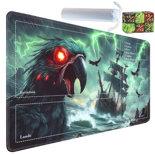 for MTG Card Playmat with Zones-Includes A Storage Bag and 6 Dice, 24 x 14 inches for TCG Playmat with Non-Slip Rubber, Game Mat, Rough Sea Ship - color: Yux-playmats-2-2A-271