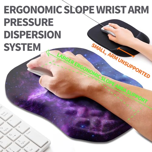 Ergonomic Slope Mouse Pad Wrist Support, Wrist Rest Mousepad for Carpal Tunnel Pain Relief with Massage Bulge and Slow Rebound Memory Foam (12x8 inch, Galaxy) - color: Am006-galaxy