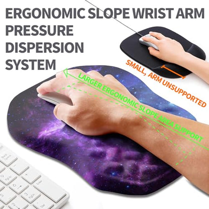 Ergonomic Slope Mouse Pad Wrist Support, Wrist Rest Mousepad for Carpal Tunnel Pain Relief with Massage Bulge and Slow Rebound Memory Foam (12x8 inch, Galaxy) - color: Am006-galaxy