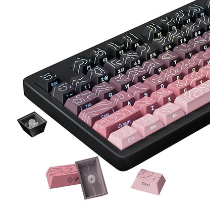 FunHub Shine Through PBT Keycaps - Pink Side Printed DoubleShot Keycaps Set 133 Keys 60 65 75 100 Percent Cherry Profile,Gradient Topographic RGB Backlit Key Caps for MX Full Size Mechanial Keyboards - color: Pink
