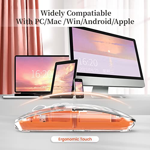 A.JAZZ Wireless Bluetooth5.1&2.4G Mini Lightweight Mouse,Transparent Clear Cool,Rechargeable Silent Computer Mice,Nano USB C Receiver,LED Battery Magic Silm For Office/PC/Mac/Laptop/Apple/ipad(Orange) - color: Orange