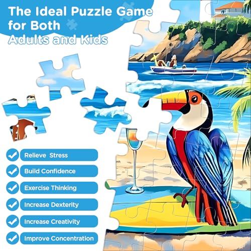 500 Piece Jigsaw Puzzle for Adults, Beach Scenery Jigsaw Puzzle, Chair and Guitar Jigsaw Puzzles, Seaside Lover Challenging Puzzles for Friends Family Activity Game Nights Gifts - style: Sea