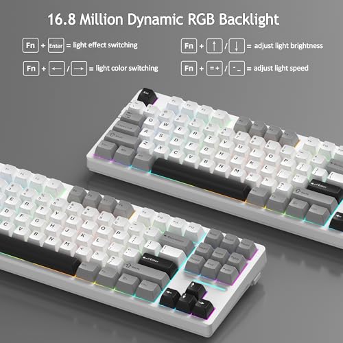 MageGee LIGHT87 Wireless Creamy Keyboard, Gasket Structure Hot Swappable Mechanical Keyboards, 2.4G/USB-C/BT5.0 RGB Backlit Gaming Keyboard for Win/Mac/PC, 8000mAh Battery, PBT Keycaps, Grey - color: White Grey/Blue Whale Switch
