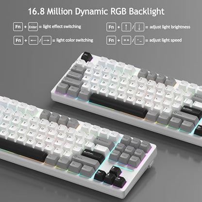 MageGee LIGHT87 Wireless Creamy Keyboard, Gasket Structure Hot Swappable Mechanical Keyboards, 2.4G/USB-C/BT5.0 RGB Backlit Gaming Keyboard for Win/Mac/PC, 8000mAh Battery, PBT Keycaps, Grey - color: White Grey/Blue Whale Switch