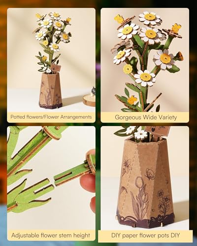 3D Flower Wooden Puzzles for Adults-Chamomile, DIY Wooden Flowers Model Kit Building Set Crafts Birthday Gifts, Artificial Botanical Collection Creative Gift Ideas/Housewarming (101PCS) - style: TW - Chamomile