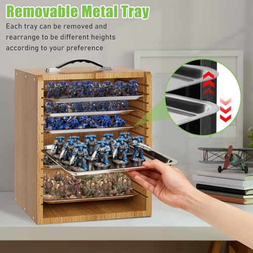 Miniature Storage Case for Collectibles Miniatures, Wooden Display Cases with 6 Trays, Miniature Display Case Miniatures Transport Case (Walnut Brown) - color: Walnut Brown
