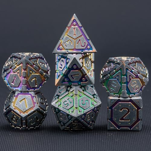 DND Metal Dice Set, Polyhedral Dice Set for RPG D&D Dice with Cracks Dungeons and Dragons Dice Set for RPG TTRPG D&D Die with Gift Case（Silver and Coloured Ink-1） for Ages 15 and Up - color: Silver and Coloured Ink-1
