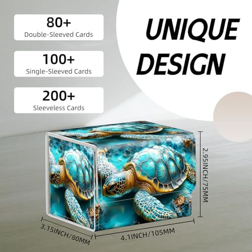 Trading Card Storage Box, Holds 100+ for MTG Cards, PU Leather with Magnetic Closure, Golden Blue Sea Turtle Fantasy Durable Deck Box for Magic the Gathering, Trading Card Games - color: Golden Blue Sea Turtle Fantasy