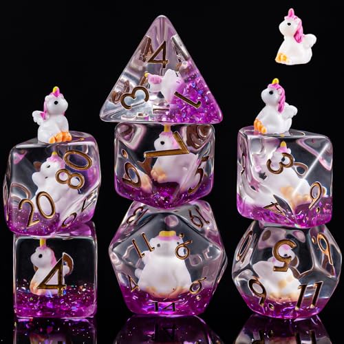 Resin Unicorn D&D Dice Set, Polyhedral Dice for Dungeons and Dragons, DND RPG, MTG, 7PCS(D20, D12, D10, D8, D6, D4) for Ages 15 and Up - color: Unicorn