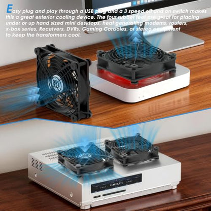 Quie Router Cooling Fan Stand with 3 Adjustable Speed for TV Box Modem Game Console Receiver DVR PlayStation Xbox Computer Cabinet Cooling