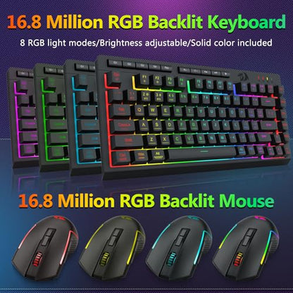 Redragon Wireless Gaming Keyboard and Mouse Combo, 75% Portable, Black | Bluetooth/2.4G/USB-C Wired, RGB Backlit, Quiet Rechargeable Macro Membrane Keyboard & 12800 DPI Mouse for Win/MAC - color: Gaming Combo