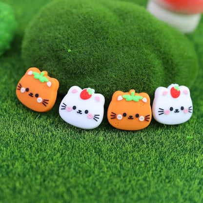 Switch Joycon Thumb Grips Caps, 4 PCS Cute Kawaii 3D Silicone Analog Thumbstick Button Cover Compatible with Nintendo Switch Lite/OLED Joystick Caps (Orange+White Cat) - color: Orange+White Cat