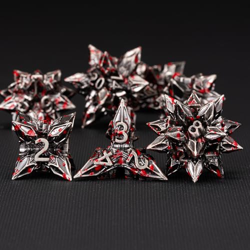 DND Dice Set Metal,Polyhedral D&D Metallic Heterotypic D and D Dice with Cracks for Dungeons and Dragons RPG TTRPG 7-Die Set with Gift (Heterotypic, Heterotypic-Antique Bloodstain) - color: Heterotypic-antique Bloodstain, style: Heterotypic