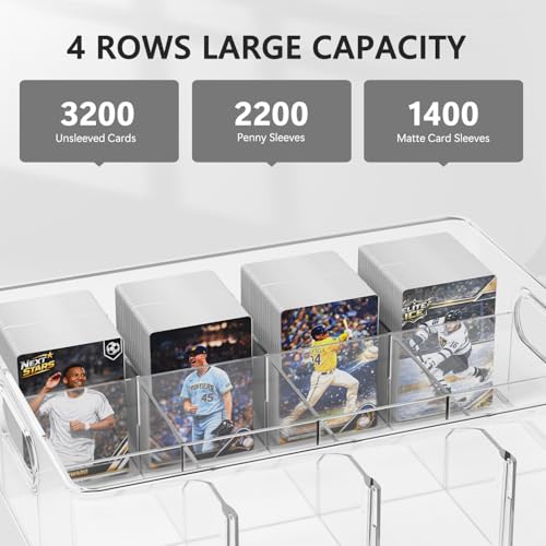 Trading Card Storage Box, Clear Large Storage Organizer Holds 3200 Cards | Pull-Out Drawer with Foam Inserts, 4-Row or 12-Grid Layout and Front Display Case for TCG, MTG and Sports Cards (1-Pack)