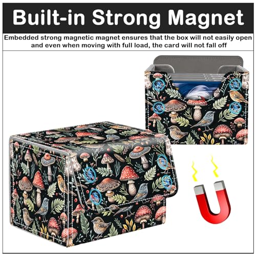 Card Deck Box for MTG Trading Cards with Magnetic Closure,Premium Card Storage Box Case Cover for TCG CCG Magic Cards,Mushroom and Birds - color: Mushroom and Birds