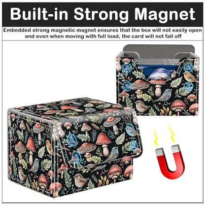 Card Deck Box for MTG Trading Cards with Magnetic Closure,Premium Card Storage Box Case Cover for TCG CCG Magic Cards,Mushroom and Birds - color: Mushroom and Birds