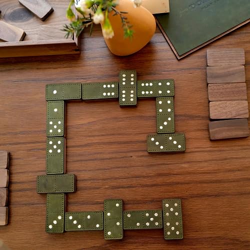 Dominoes Set for Adults 28 Tiles, Classic Board Games, Wooden Dominoes Double 6, Green - color: Green