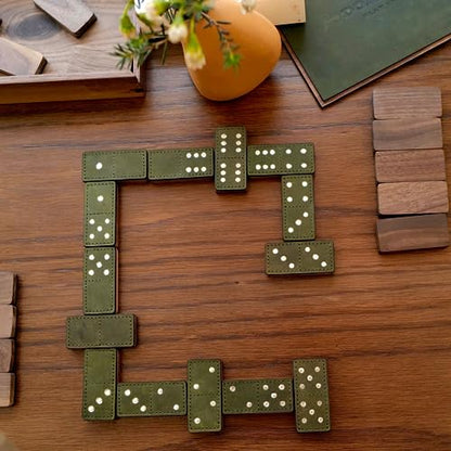 Dominoes Set for Adults 28 Tiles, Classic Board Games, Wooden Dominoes Double 6, Green - color: Green