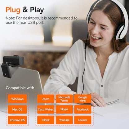 SVBONY 2K Webcam for PC with Low-Light 3D Noise Reduction for Remote Work | with Low-Light 3D Noise Reduction&Dual AI-Noise Canceling Mics, Privacy Cover, USB A-to-C, 3X Digital Zoom, with Tripod