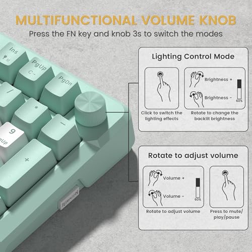 Redragon K742 Bluetooth Wireless Mechanical Gaming Keyboard with Knob | BT5.0/2.4GHz/USB C Creamy Keyboard with Number Pad for PC Computer, RGB Backlits, Hot-Swappable with Linear Switches (Green) - color: Green