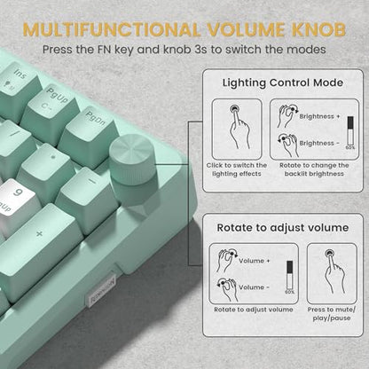 Redragon K742 Bluetooth Wireless Mechanical Gaming Keyboard with Knob | BT5.0/2.4GHz/USB C Creamy Keyboard with Number Pad for PC Computer, RGB Backlits, Hot-Swappable with Linear Switches (Green) - color: Green