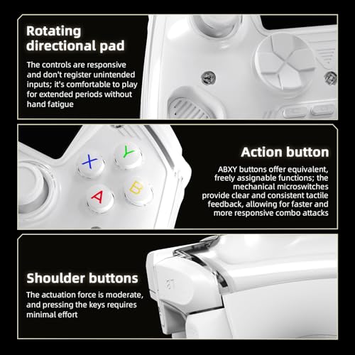 Cintwor RG G01 Interactive Screen Wireless Gaming Controller for Steam/PC/Switch/Linux/Android/iOS, 2.4G Wireless Bluetooth Controller with Screen, Heart Rate Monitor, Hall Effect Triggers (White) - color: white